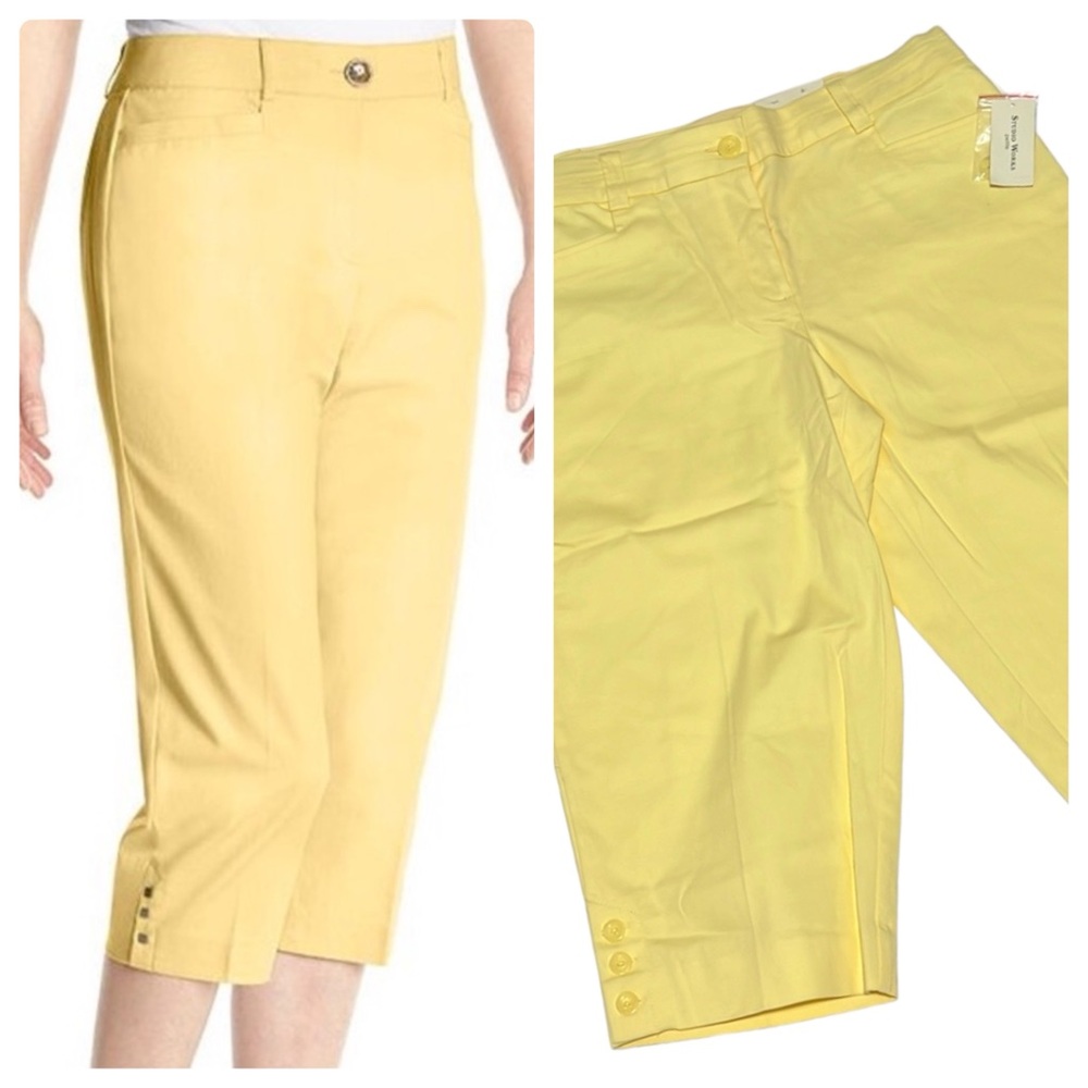 Studio Works Petite Sunlight Yellow Cotton Twill Capris 12P